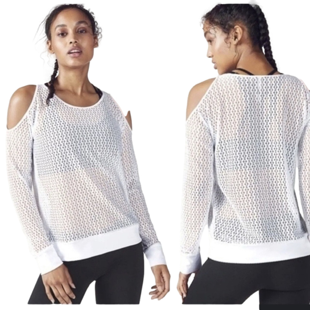 Fabletics Cindy Mesh Cold Shoulder Top Long Sleeve Size Medium Shirt